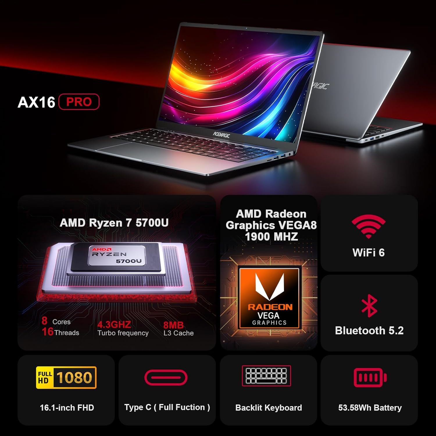 ACEMAGIC ‎AX16Pro AMD Ryzen 7 5700U 16" Laptop