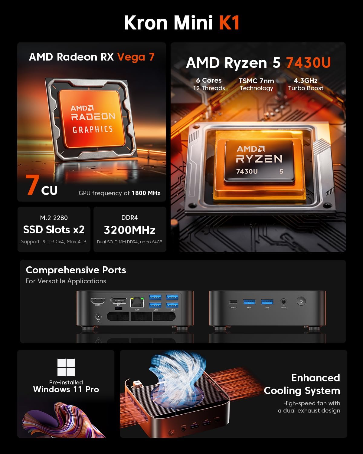 ACEMAGIC K1 AMD Ryzen 5 7430U Mini PC