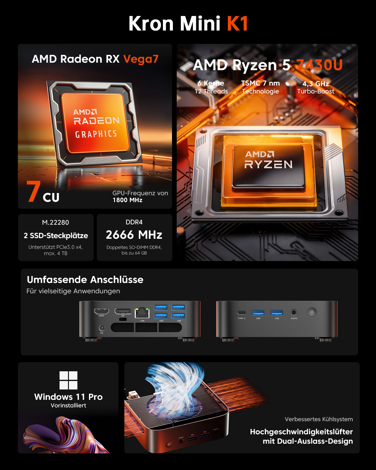 ACEMAGIC K1 AMD Ryzen 5 7430U Mini PC