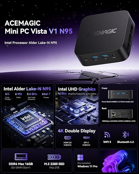 ACEMAGIC ‎V1 Intel Alder Lake N97 / Twin Lake N150 Mini PC